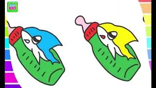 Baby Shark with Milk Bottle KIDS Coloring Pages for Kids Easy Drawing for Kids Painting for Kids