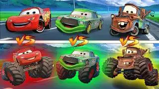 MONSTER LIGHTNING MCQUEEN, TOW MATER, CHICK HICKS vs NORMAL PIXAR CARS in BeamNG.drive!