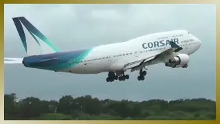 CORSAIR Boeing 747-400 departing Hamburg Airport