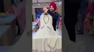 Ivory Georgette Heavy Mirror work Designer Front & Back neck Anarkali Suit with Beautiful Banarasi