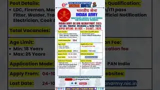 Indian Army DG EME Group C Recruitment 2025 | 194 LDC, Fireman Posts | #shorts #job #indianarmyjobs