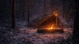 Winter BUSHCRAFT! My First Time Making a PRIMITIVE shelter. 24 hours Survival!