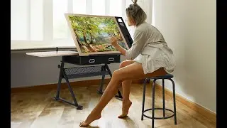 Arlopu Height Adjustable Drafting Table with Stool Set