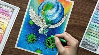 Oil Pastels Challenge #16 🌈 Earth Protection Doctor | Coronavirus Awareness Poster Drawing