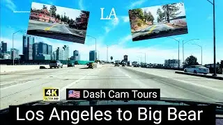Road Trip from Los Angeles to Big Bear Lake Ski Resort, full Circle around the Lake and Village - 4K