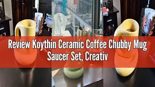 Review Koythin Ceramic Coffee Chubby Mug Saucer Set, Creative Cute Fat Handle Cup with Saucer for Of