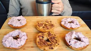 WHIPPED BERRY CREAM CHEESE, PEANUT BUTTER AND CHOCOLATE BAGELS BREAKFAST ASMR EATING SHOW