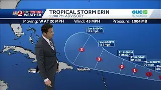 Tracking Tropical Storm Erin and the latest track | 11 p.m. Aug. 12 update