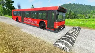 City Bus, School Bus And Police Buses Vs Speed Bumps - BeamNG Drive