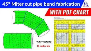 45&deg; miter cut pipe bend fabricate with PDF chart | Miter cut 45&deg; elbow cut back chart 2D radius