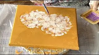 Ethereal WHITE HYDRANGEA on GOLD Base🤍Water Balloon Smash Technique✨Fluid Art Tutorial (#70)