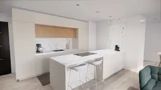 Cuisine beige et bois avec ilot