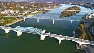 Chattanooga Riverfront in Stunning 4K: Bridges, Aquarium, & Lookout Mountain Views
