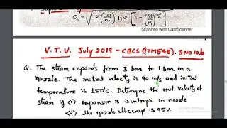 Numerical on steam nozzles. June /July 2019 -  17ME43 - Q.NO 10 b.