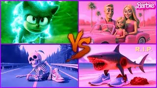 Sonic vs Barbie vs Skeleton man vs Mutant shark #italianbrainrot #tralalerotralala #coffindance