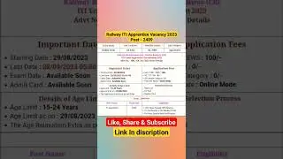 RRC CR ITI Apprentice Vacancy 2023 #shorts #shortvideo