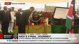 #MoiMemorialService: Presidents view Moi's body at Nyayo Stadium