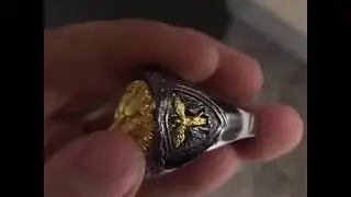 Mens Flat Top Black & Gold Lion Ring