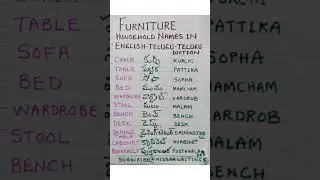 NAMES OF FURNITURE HOUSEHOLD ITEMS IN ENGLISH TELUGU WITH DICTION #shortsviral @Nissarwritings