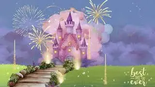 Fairy tale Princess Castle Animated Firework Background / Birthday Banner for Princess Party