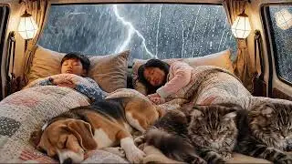 Sleeping in a Van during a Violent Rainstorm with our Pets (ASMR)