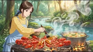 A Garden River of Food 🌿🍲 | Spicy Crayfish & Cozy Chicken Soup | Ghibli ASMR