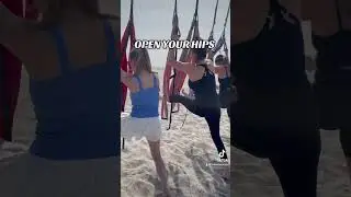 Yoga hip opener practice on the beach #aerialyoga #yogabody #yoga ##aligned #slingyoga