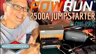 Powrun P-ONE PRO Jump Starter 2500A Portable Jumper Power Pack & Car Battery Booster w/LED Lighting