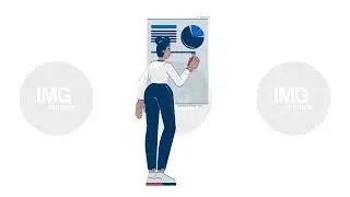 Black woman analyzing pie chart on presentation board 2D character doodle animation