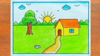Scenery Drawing / Landscape Drawing Easy Steps / Beautiful Landscape Drawing / Pencil Drawing 