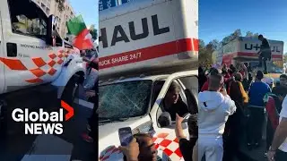 Protesters try to attack driver after truck speeds through LA anti-Iran protest