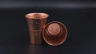 Proudlyindia.com Copper Glass Tumblers with brass stand, Hammered Drinking Glasses