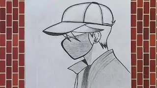How to draw a boy wearing a hat face mask | Easy Drawing