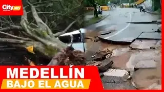 Aguacero en Medell&iacute;n levanta el asfalto y desborda quebradas | City Noticias Medio D&iacute;a
