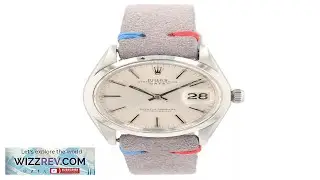 Rolex Date Unisex Watch Silver Index Dial Smooth Bezel Grey Band 34mm