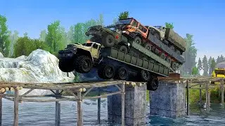 IMPOSSIBLE Triple Truck Stack vs Broken Bridge! 😱 (MudRunner Physics)