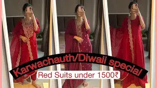 Red Suits under 1500₹ for Karwachauth/Diwali&hearts;️ #haul #myntrafinds #myntrahaul #redsuits #festivewear