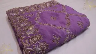 ARNG-4314 &ldquo;The African Violet&rdquo; Premium Handcrafted Saree||Crepe Fabric||Zardozi||Crystals|Cusomized