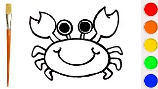 Easy Crab Drawing, Coloring, Painting For Kids, Toddlers Step By Step 🦀🎨🖌✏️