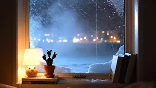 WINTER NIGHT AMBIENCE ❄️ | Cozy Window, Soft Light, 2 Hours
