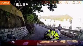 歌連臣角道的士與警察電單車相撞&mdash;&mdash;奉勸各駕駛者，為免發生意外，於單線雙程路行車時，尤其經過彎位睇唔通前路時，請慢速行駛，同預備隨時因前方有車駛近而要減速