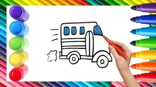 How To Draw cute Bus Drawing, Painting & Coloring For Kids and Toddlers_🌈🎨 🐋