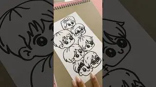 Dibujando a BTS estilo Kawaii con marcadores (Muy satisfactorio) #bts #btsshorts #dibujoskawaii