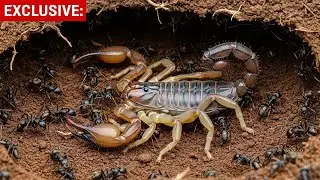 Survival Mode Scorpion Fights Off Ant Swarm