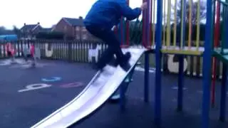 Nathan Mathews slips on slide.