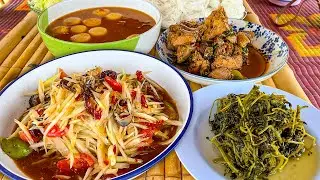 ซดข้าวปุ้นน้ำยาปลาย่าง เส้นเหนียวนุ่ม นั่งกินแซ่บๆอยู่เถียงนา