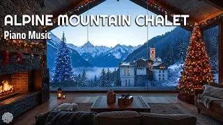 Piano Music in Alpine Mountain Chalet | Snowy Winter Ambience 🔴Live
