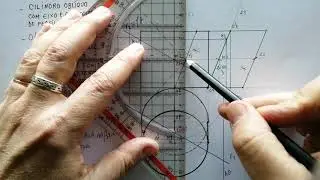Interseção de RETA OBLÍQUA com CILINDRO OBLÍQUO com eixo de PERFIL