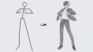 How to draw Sakura Haruka Full Body out of Stick Man | Easy Step by Step