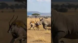 Can the rhino successfully rescue the trapped cub in time #wildlife #rescue #animals